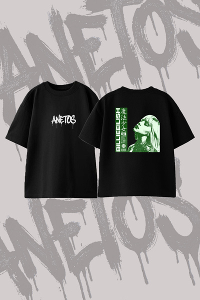 Anetos Μπλουζάκι Billie Eilish_27 με στάμπα σχεδίου, μεγάλο μέγεθος, με λαιμό...