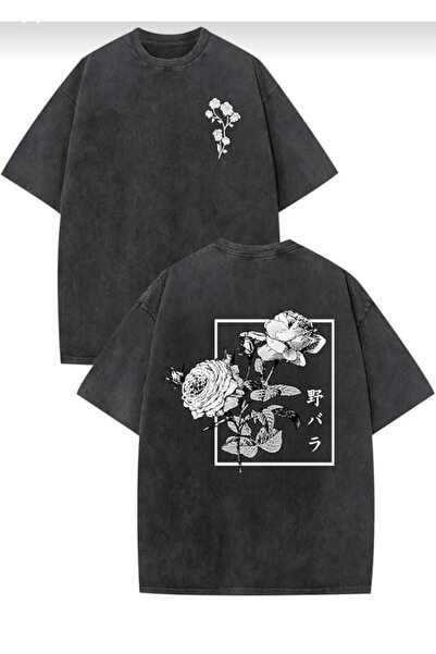 Ryam Mooda Vintage Washed Anthracite Gothic Spider Print Unisex Wide Fit Over...