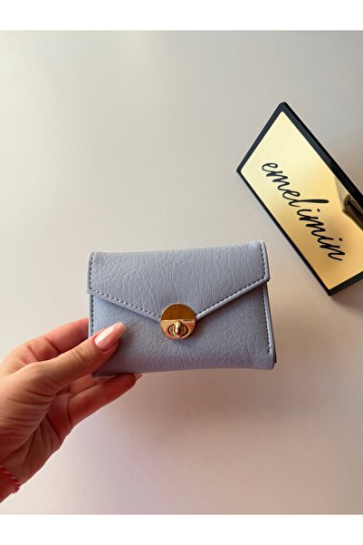 emelimin Women's Baby Blue Envelope Cover Gold Lock Mini Card Holder Wallet