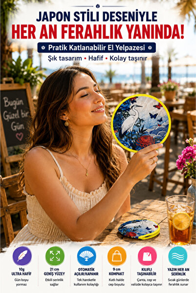 OpenCity Japon Stili Katlanabilir El Yelpazesi Kılıflı Yuvarlak Cep Yelpazesi...