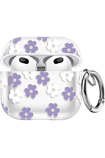 OEM Θήκη σιλικόνης AirPods 3 Διαφανής με Μωβ Λουλούδια