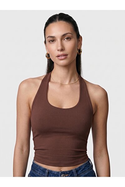 Noe Collection Women's Halter Neck Slim Fit Backless Slim Fit Basic Bodysuit