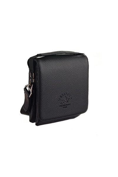 Catwins Men's Black Leather Long Strap Small Shoulder Bag