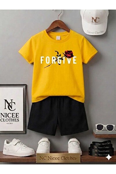 NC Nicee Clothes Summer Children's T-Shirt Shorts Unisex (White Frgive Printed)
