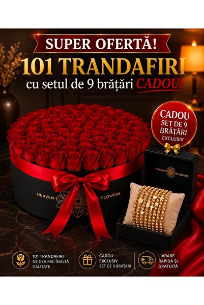 OEN Aranjament floral 101 trandafiri de sapun rosii, in cutie cadou cu felici...
