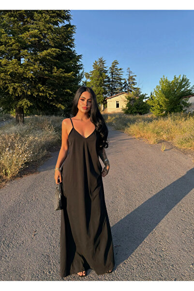 kırmızı butiks Black Riva Strappy Draped Dress