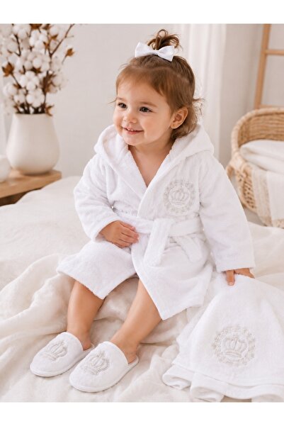Pure Boutique Παιδικό σετ μπάνιου 4 τεμαχίων, λευκό, με κορώνα, μπουρνούζι, π...