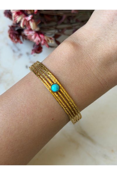 BURÇİN AKSESUAR Natural Stone Look Adjustable Steel Cuff Bracelet