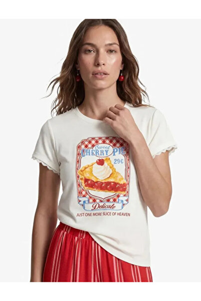 Koton Tricou din bumbac cu mânecă scurtă, cu decolteu, cu imprimeu cireșe