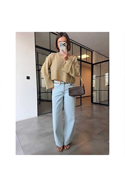 yeditepe fashion Beachwear Gold Crop Blouse
