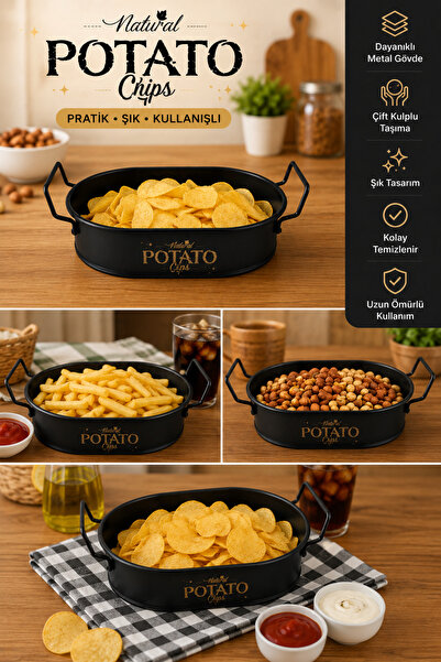 Comprox Black Metal Potato Serving Basket with Double Handles – French Fries ...