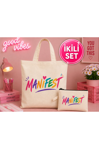 MANİFEST ✨   Printed Canvas Tote Bag and Zippered Wallet Set |   Daily Use | ...