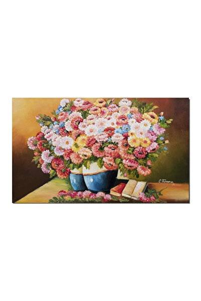 artnova Класическа ръчно рисувана картина, Аранжировка с цветя и книги, 100x6...
