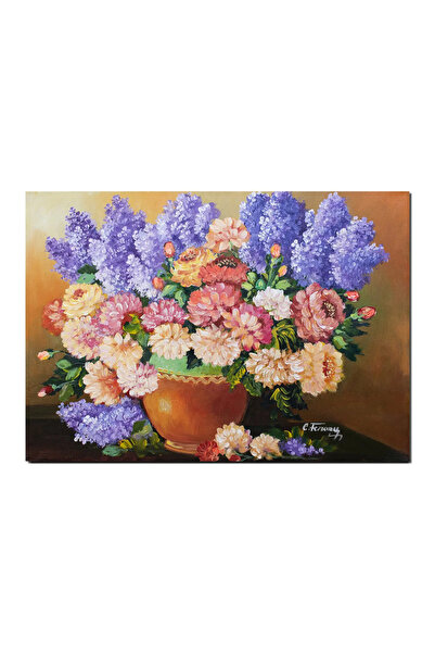 artnova Tablou clasic pictat manual, Vaza cu bujori si liliac, 70x50cm ulei p...