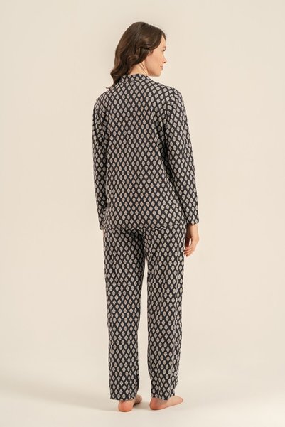 Arnetta Women's Patterned Anthracite Shirt Pajama Set Ar3750-S-V1