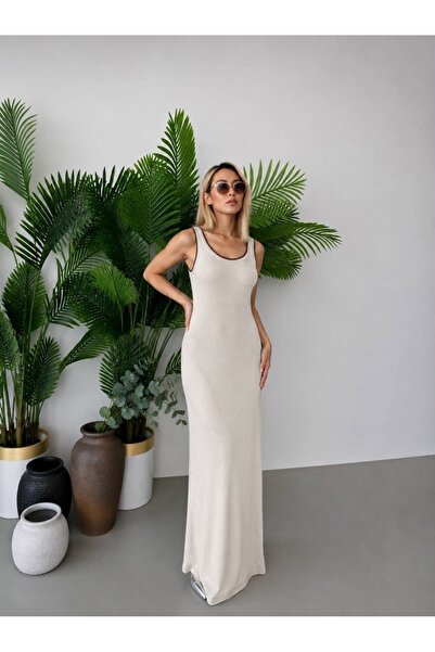 Paraf style Siyah Fitilli Maxi Elbise