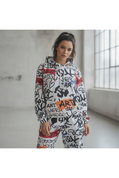 BONBON Women's Clothing Long Sleeve Hooded Patterned 2-Piece Set Bb2666