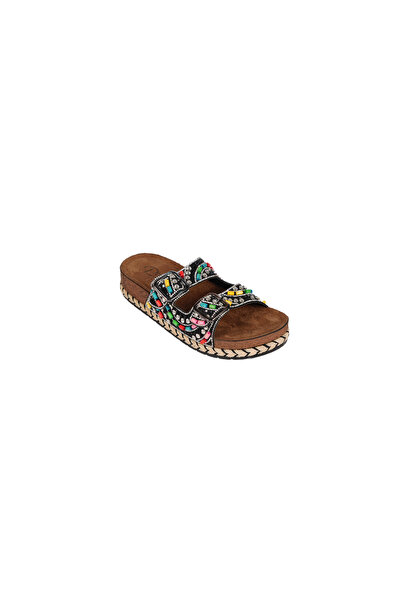 Pienn Women's Colorful Stone and Bead Embellished Double Buckle Straw Detaile...