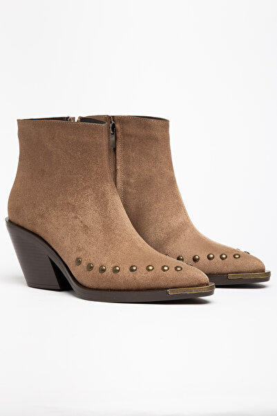 DENORA Mink Camel Matte Suede Flat Trok Detail Zippered Metal Toe Western Cow...