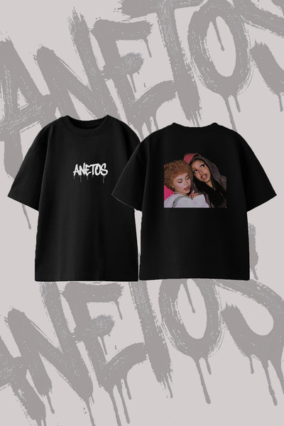 Anetos Ice Spice_6 Design Printed Oversize Crew Neck T-Shirt Black