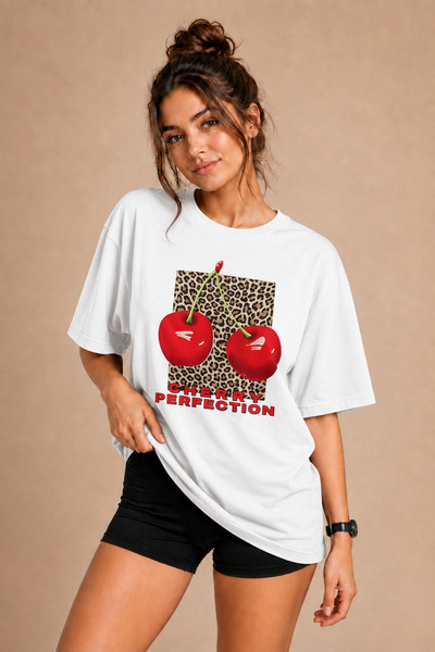 FECCY Premium Leopard Cherry Unisex Oversize Women's T-Shirt Men's T-Shirt Co...
