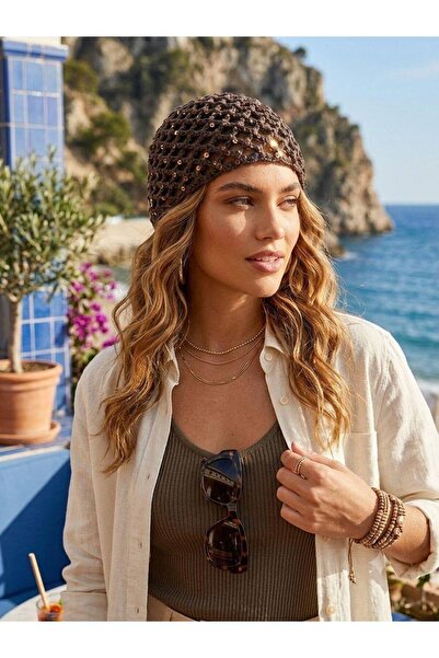 alinastore Pul Detailled Mesh Knit Beanie Hat Bandana