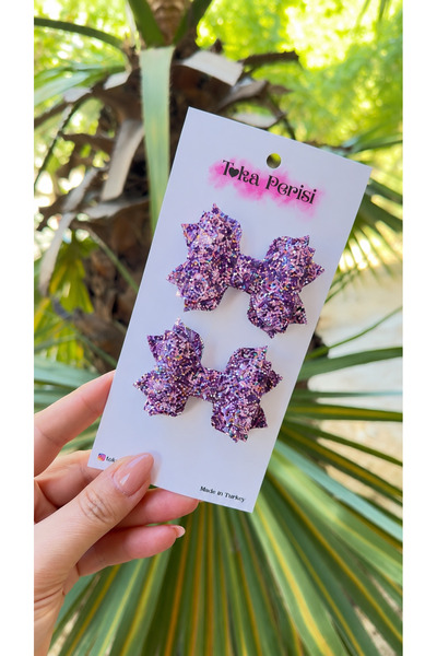 Toka Perisi Purple Lilac Bow with Glitter and Shimmer, 2-Piece Bow Buckle