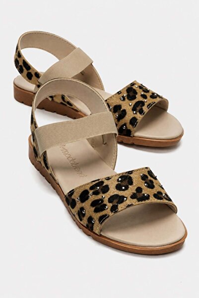 CCWAY AYAKKABI 3-Row Troc Women's Sandals Leopard