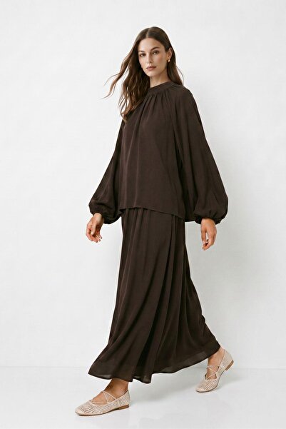 Rays Bitter Brown Collar Gathered Skirt Suit 6494