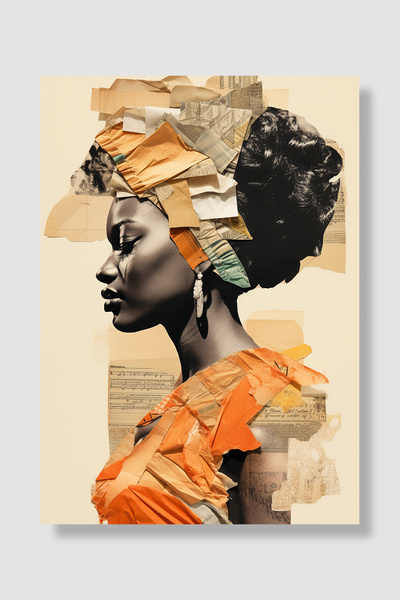 Luna Marissa Poster Femeie Africană, Colaj din Hârtie, Profil Lateral Vintage...