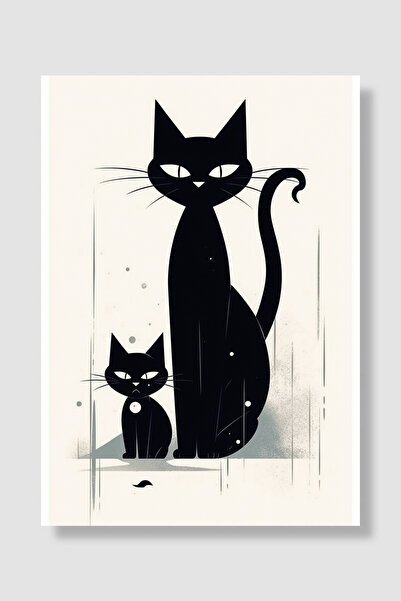 Luna Marissa Cat Poster Two Black Cats Minimalist Retro Illustration Wall Dec...