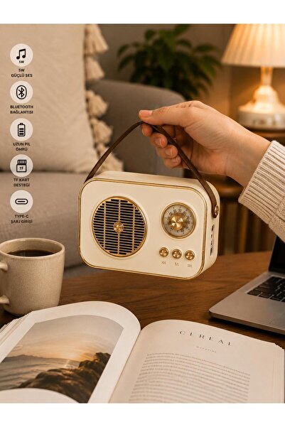 kawigo M4 Retro Bluetooth Hoparlör 5W Kablosuz Taşınabilir Hoparlör Type-C Şarjlı TF Kart Destekli Nostaljik Radyo Tasarım Ev, Ofis, Kamp İçin Mini Bluetooth Hoparlör