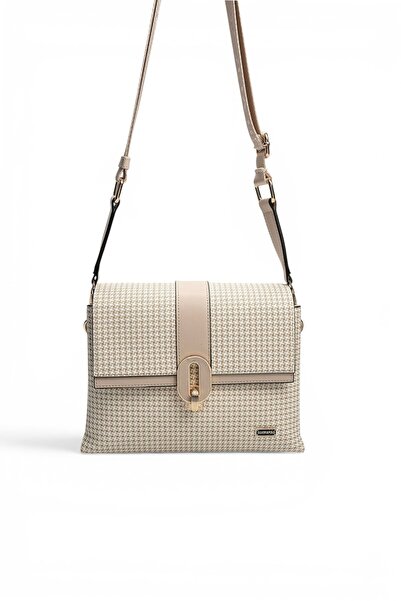 Silver Polo Sand - Sand Beige Houndstooth Plaid Women's Crossbody Bag Sp1287