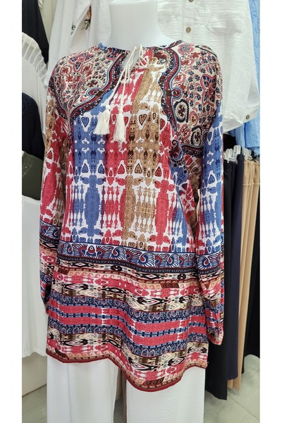 LADY TARZ Kadın büyük beden (XL-4XL) desenli bluz.