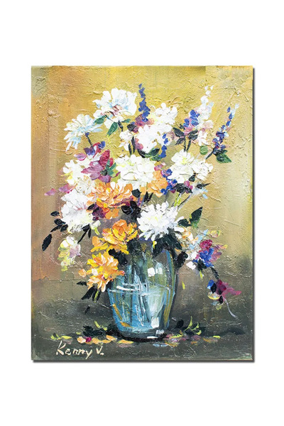 artnova Ръчно рисувана картина на ваза с цветя, 40x30 см, акрил върху платно ...