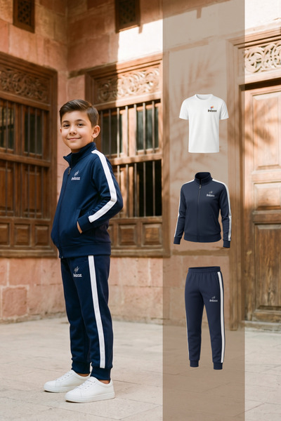 ihtizaz Premium Boys Durable Three-Piece School Sports Uniform Set | Navy Blue