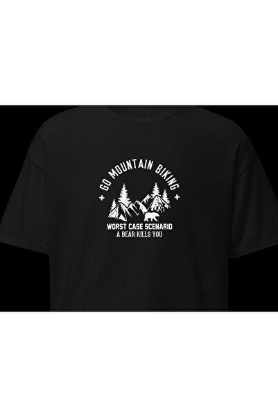 Go Mountain Biking Dağ Bisikleti Esprili Doğa Baskılı Unisex Bisiklet Yaka Pamuklu Tişört