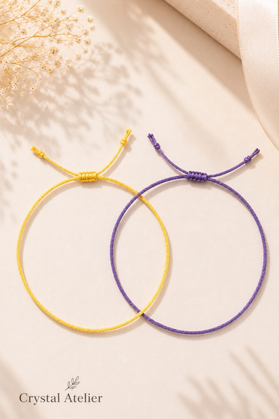 Crystal Atelier 2-Piece Yellow Purple Macrame Rope Bracelet Adjustable Unisex...