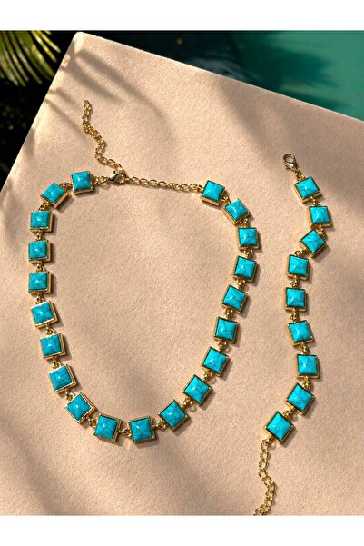 LioraJewellry Turkuaz Taşlı Kolye-Bileklik Set