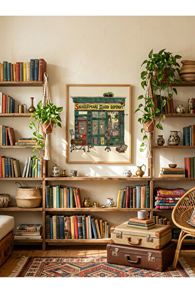 Creatick Design Kitap ve Kahve Temalı Ham Ahşap Çerçeveli Tablo Okuma Köşesi ...