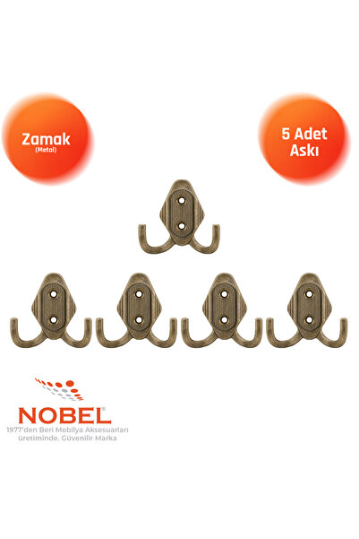 Nobel Has Askı, Metal Vestiyer Askısı, Antik Sari, Duvar ve Dolap Askılığı (5...