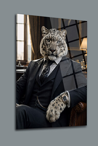 glassartdesign Tablou din sticlă cu leopard în costum