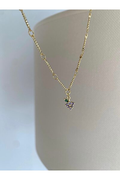 Bade Jewelry Fd Gold Purple Stone Grape Detailed Anti-Tarnish Steel Stylish A...