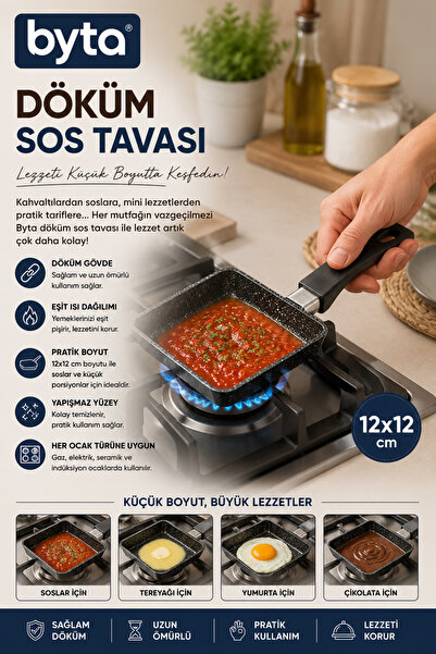 BYTA 12X12 cm Square Cast Sauce Pan Non-Stick Granite Patterned Mini Pan