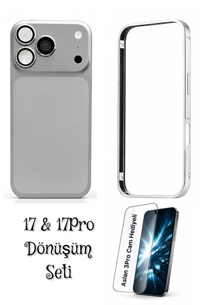 ucuzmi iPhone 17 Telefonu 17Pro Dönüşüm Seti Kılıf Kapak Aslan3Pro Cam Şeffaf...