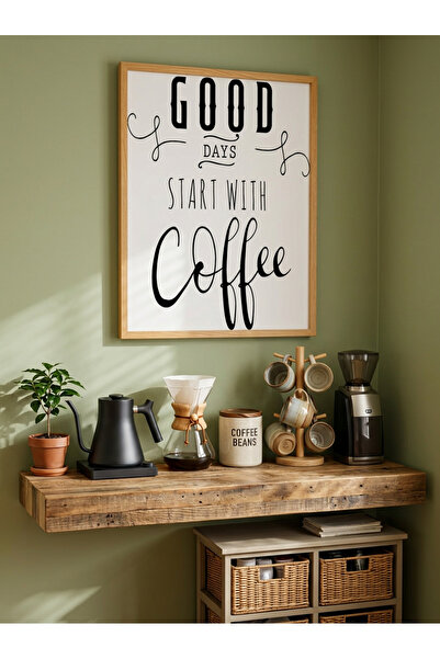 Creatick Design Kahve Köşesi Ahşap Çerçeveli İskandinav Tablo Mutfak ve Coffe...