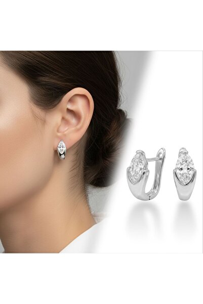 Mestore Marquise Cut Zircon Stone Minimal Vip Earrings White-Yellow 3168Kkuv012
