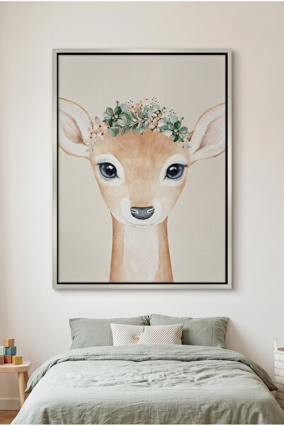 Jasmine Art Boho Deer Kids Wall Art | Portrait Framed Canvas Print | Luxury M...