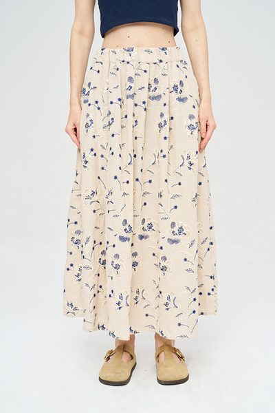 Orfeo Negro Women's Floral and Leaf Embroidered Sequined Maxi Skirt