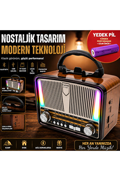 farissu ProKAMA Nostaljik Tasarım Solarlı Bluetooth Radyo(YEDEK PİLİ)